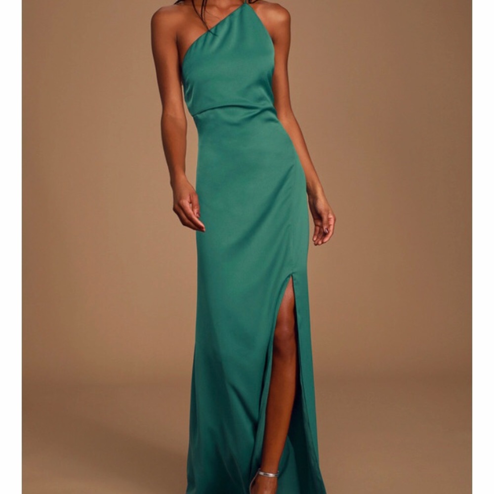 Lulus teal green satin slip maxi dress. Size small